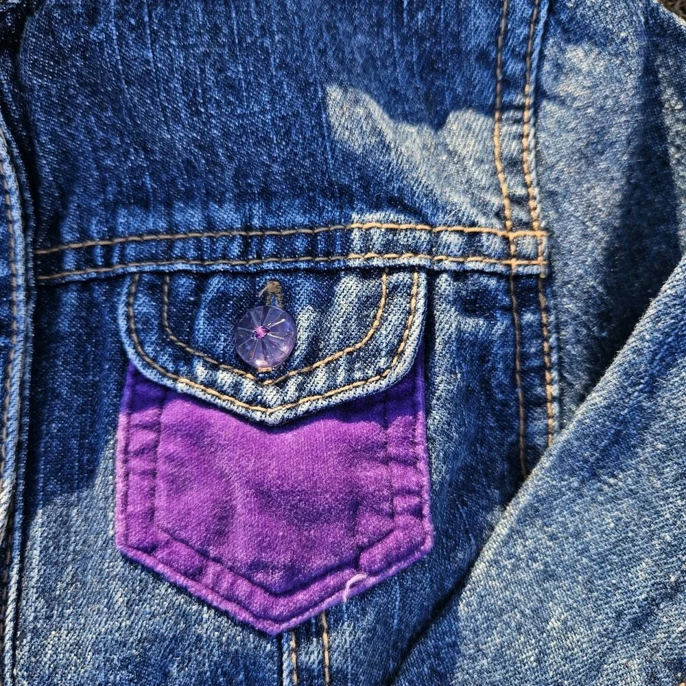 Vintage Y2K Mary‎ Kate Ashley Denim Patchwork Embroidered Girls Jacket Velvet 4t